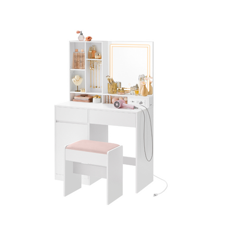 Vanity Desk with Mirror and Lights, Power Outlets