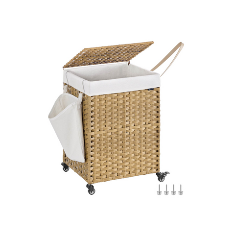 120L Handwoven Laundry Basket with Wheels