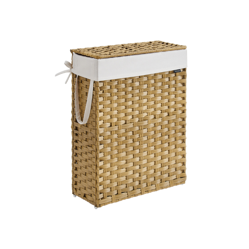 Slim Rattan Laundry Hamper with Lid and Handles, 14.5 Gallon (55L)