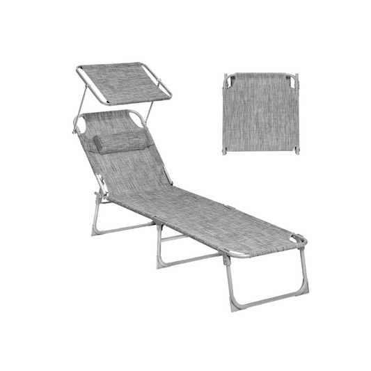 Sun Lounger with Sunshade Headrest Adjustable Backrest - HWLEXTRA 