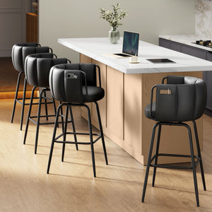 360° Swivel Bar Stools Set of 4, Barstools with Curved Back, Ink Black - image 2