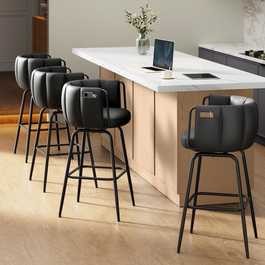 360° Swivel Bar Stools Set of 4, Barstools with Curved Back, Ink Black - image 1