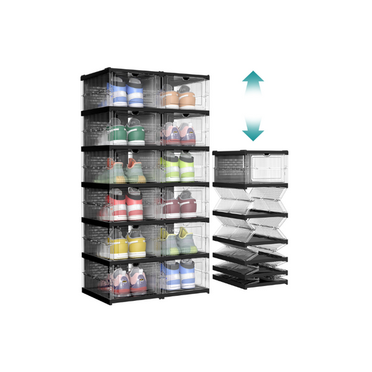 Pack of 12 Foldable Shoe Boxes, Fit up to US Size 13 - HWLEXTRA 