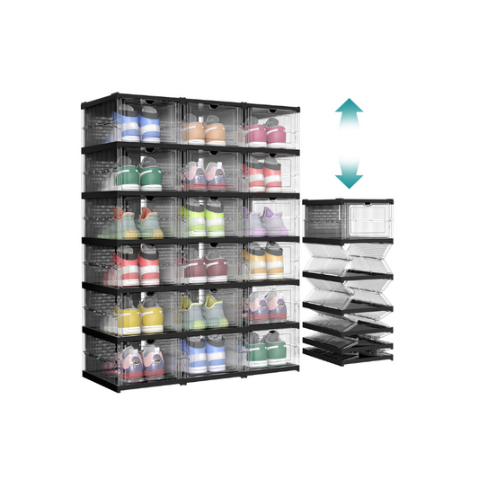 Pack of 18 Foldable Shoe Boxes, Fit up to US Size 13 - HWLEXTRA 