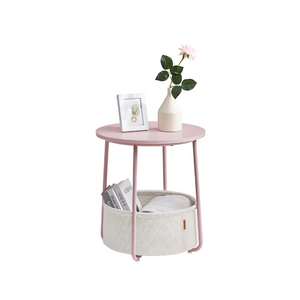 Round Side Table with Fabric Basket