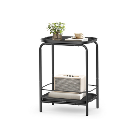 2-Tier Metal Coffee Table with Tray Storage