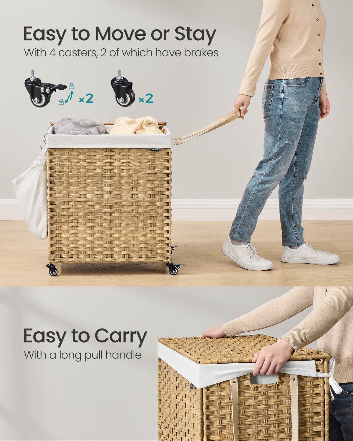145L Rollling Laundry Hamper with Lid - HWLEXTRA 