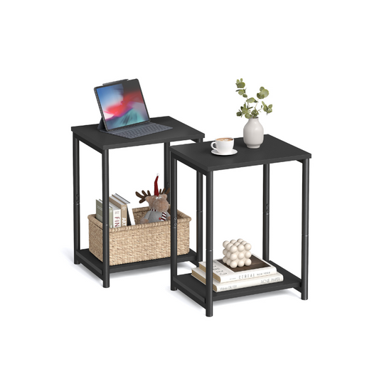 Set of 2 Side Table with Storage Shelf