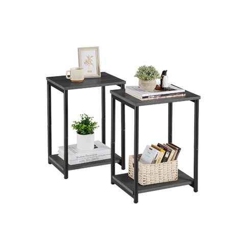 Set of 2 Side Tables Misty Gray and Classic Black