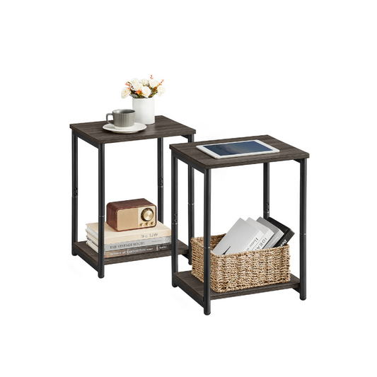 Set of 2 Side Tables Chestnut Brown and Classic Black - HWLEXTRA 