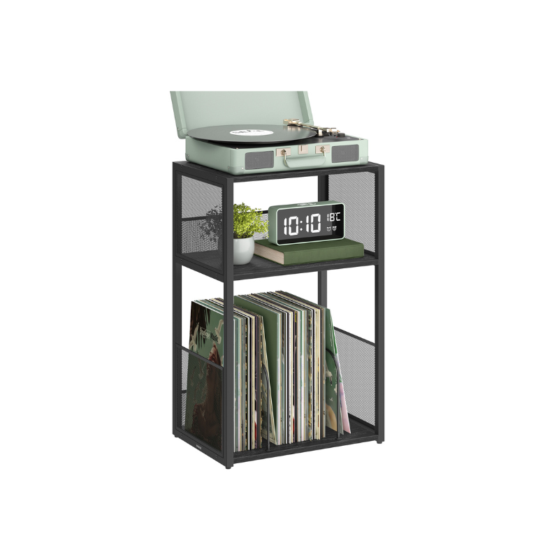 3-Tier Side Table, Vinyl Record Storage up to 100 Albums - HWLEXTRA 