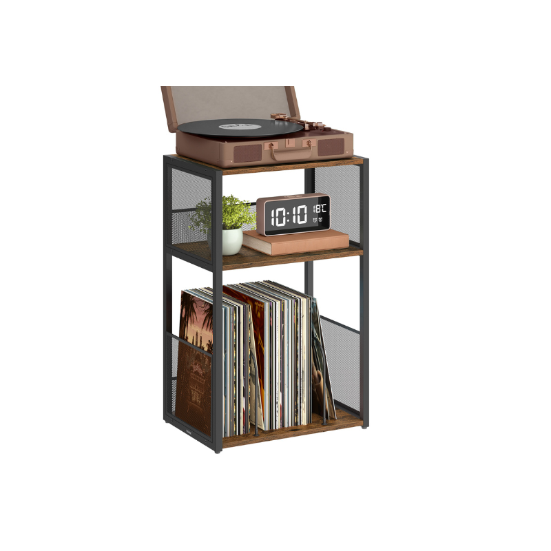 3-Tier Side Table, Vinyl Record Storage up to 100 Albums - HWLEXTRA 