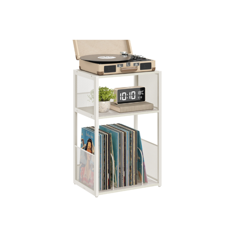3-Tier Side Table, Vinyl Record Storage up to 100 Albums - HWLEXTRA 