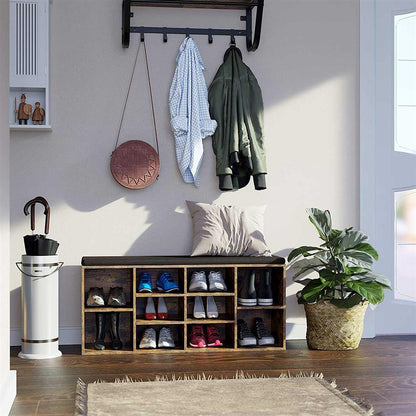 Cubbie Shoe Cabinet Storage Bench with Cushion | Adjustable Shelves
