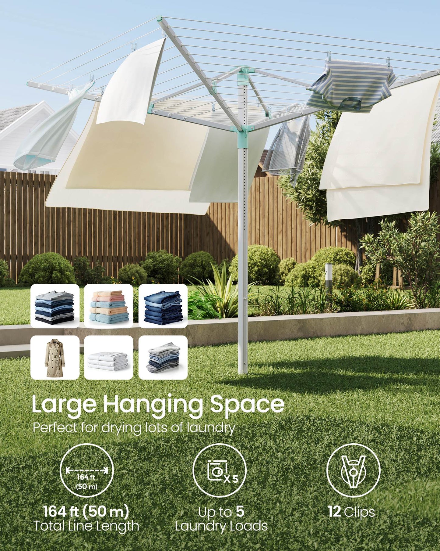 Umbrella Drying Rack, 164 ft Long Clothesline