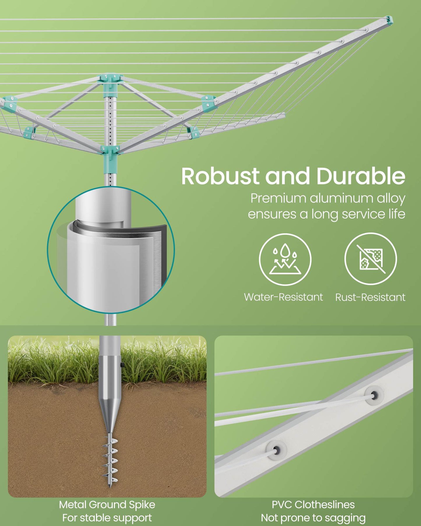 Umbrella Drying Rack, 164 ft Long Clothesline