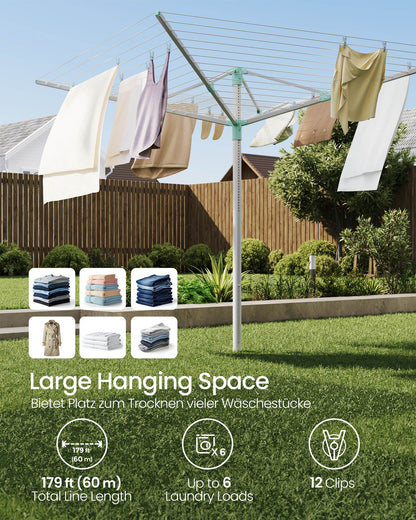 Umbrella Drying Rack, 197 ft Long Clothesline