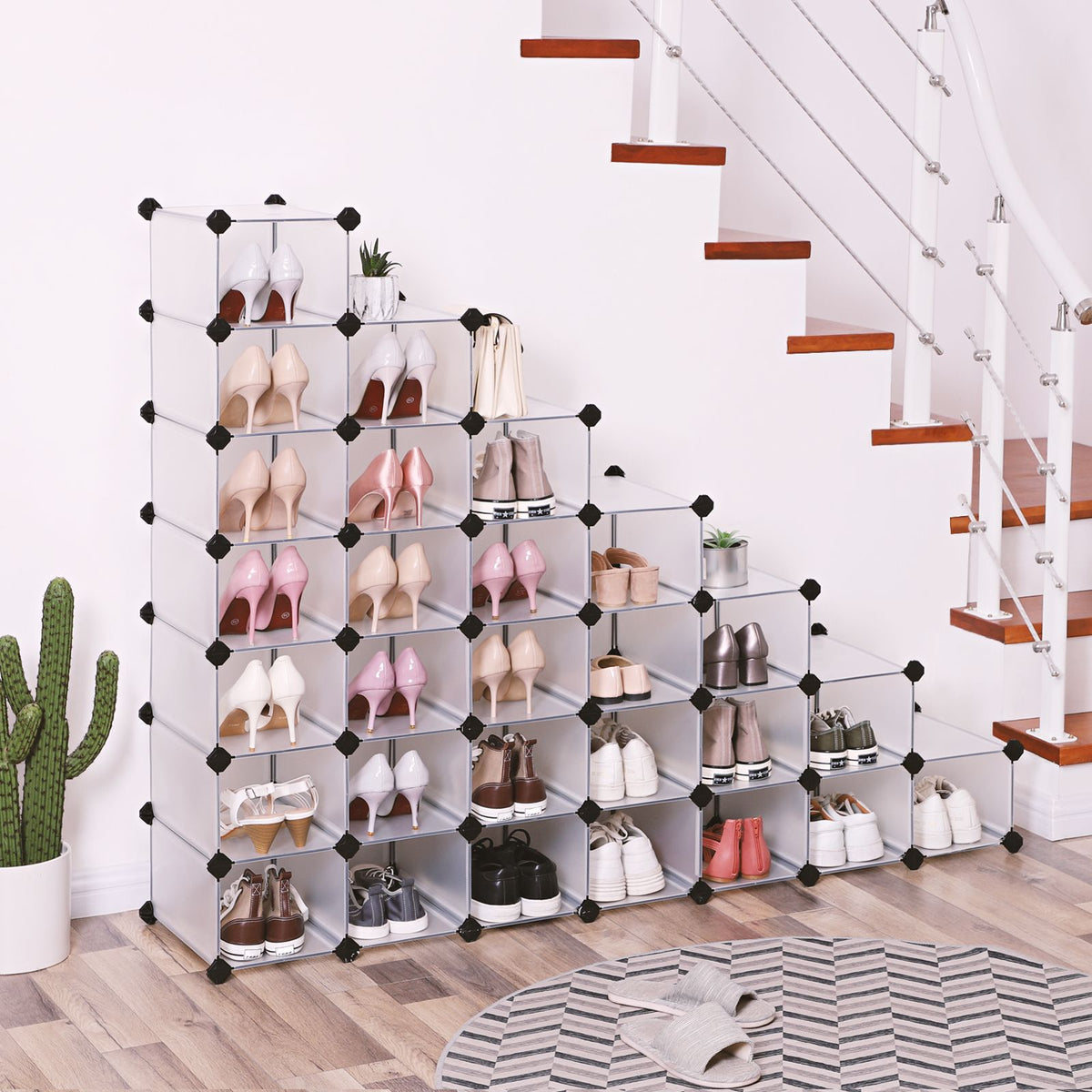 Shoe Rack, Space Saving 32-Pair Plastic Shoe Units, Cabinet Storage Organizer