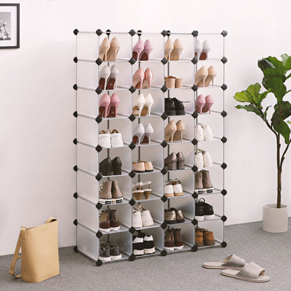 Shoe Rack, Space Saving 32-Pair Plastic Shoe Units, Cabinet Storage Organizer