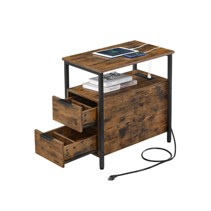 Narrow End Table with Charging Station and 2 Drawers - HWLEXTRA 