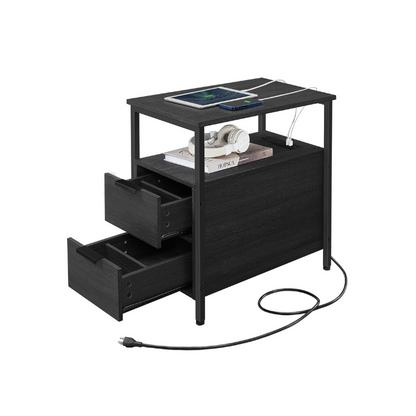 Narrow End Table with Charging Station and 2 Drawers - HWLEXTRA 