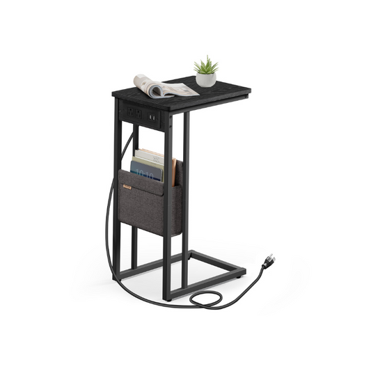 C-Shaped Side Table with Charging Station