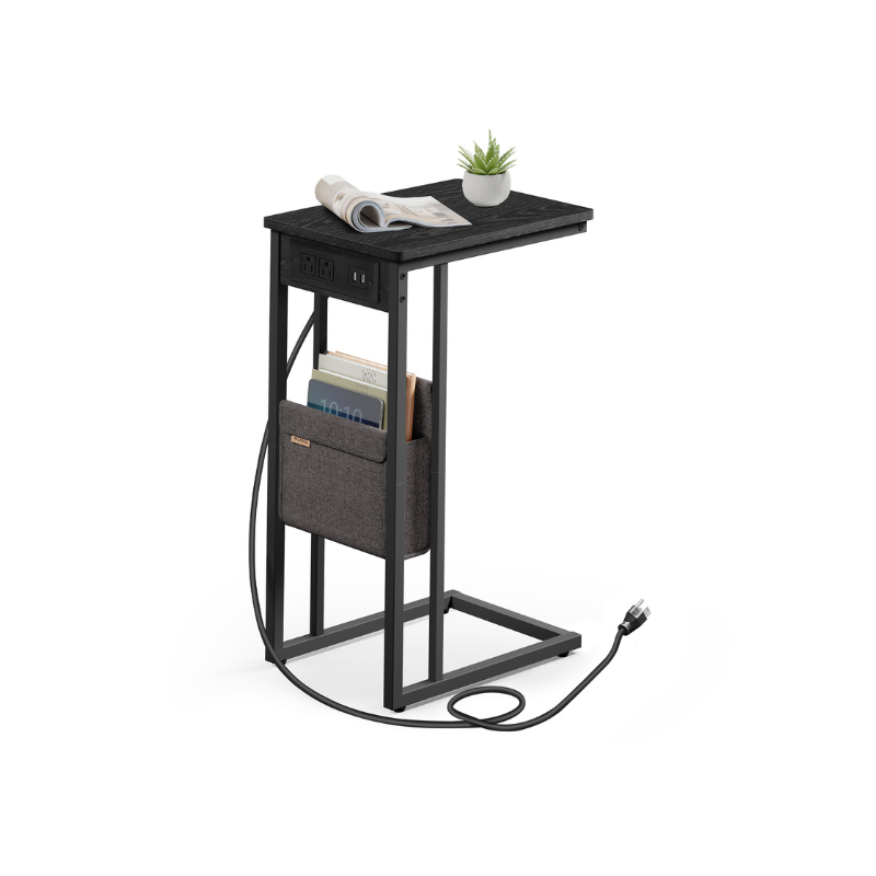 C-Shaped Side Table with Charging Station
