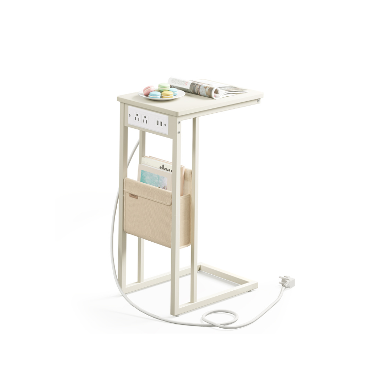 C-Shaped Side Table with Charging Station