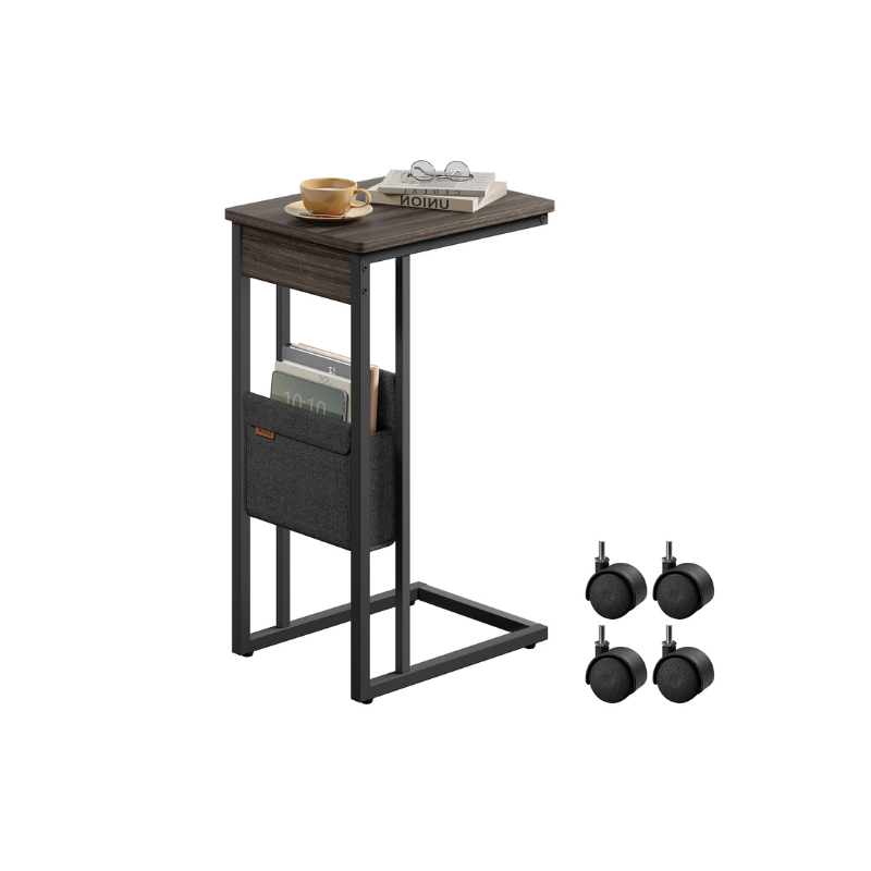 C-Shaped Side Table with Wheels