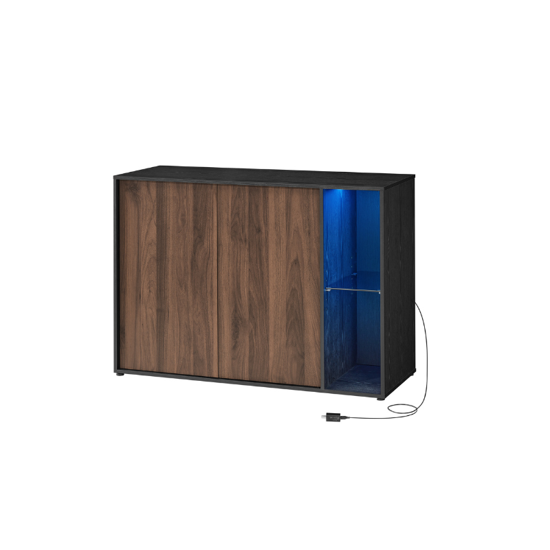 Superfast Toolless Assembly, Storage Cabinet, Accent Buffet Cabinet with Lighting and Glass Shelf,