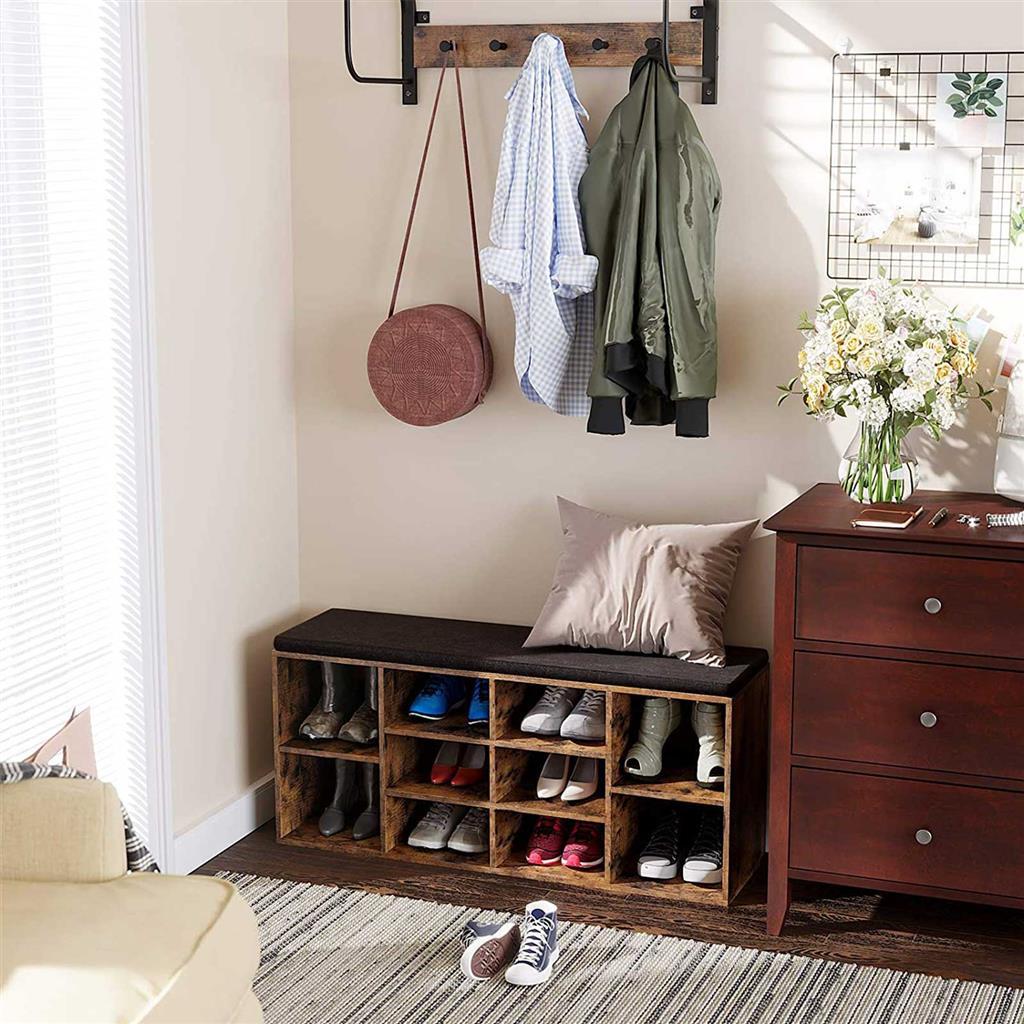 Cubbie Shoe Cabinet Storage Bench with Cushion | Adjustable Shelves