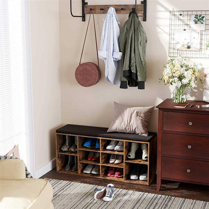 Cubbie Shoe Cabinet Storage Bench with Cushion | Adjustable Shelves