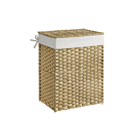 Synthetic Rattan Clothes Laundry Basket with Lid, 23.8 Gallon (90 L)