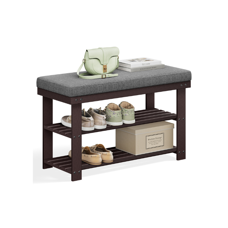 Bamboo Shoe Bench, 2-Tier Shoe Rack, Stable Shoe Organizer for Entryway