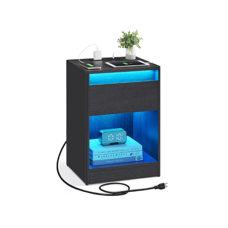 Nightstand with Charging Station and Adjustable LED Lights