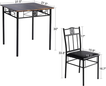 Kitchen Dining Room Table and Cushion Chairs, Dinette Sets, Space Saving, Retro Brown