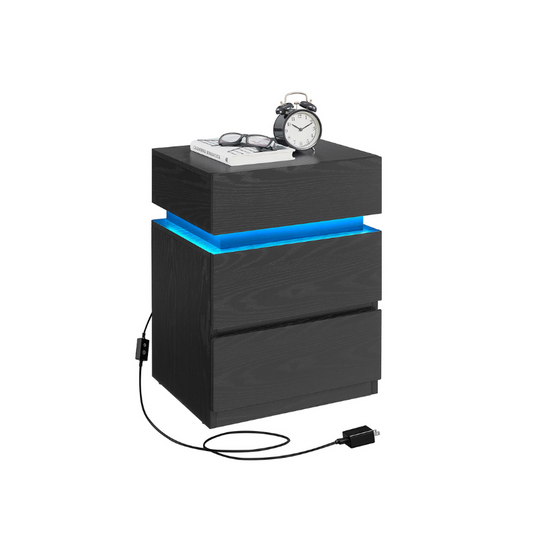 Nightstand with LED Lights, Adjustable Light Colors - HWLEXTRA 