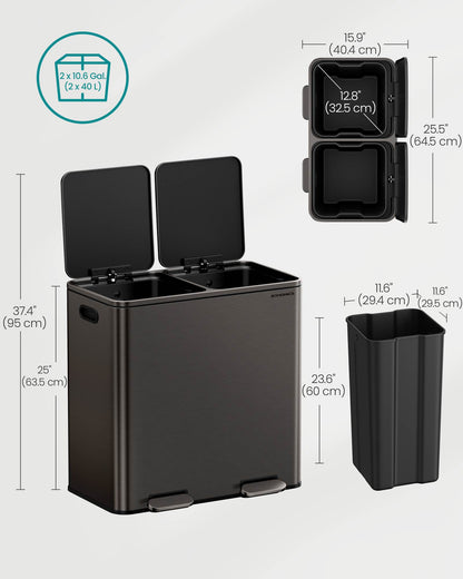 2 x 10.6 Gallon (2 x 40 L) Trash Can for Kitchen