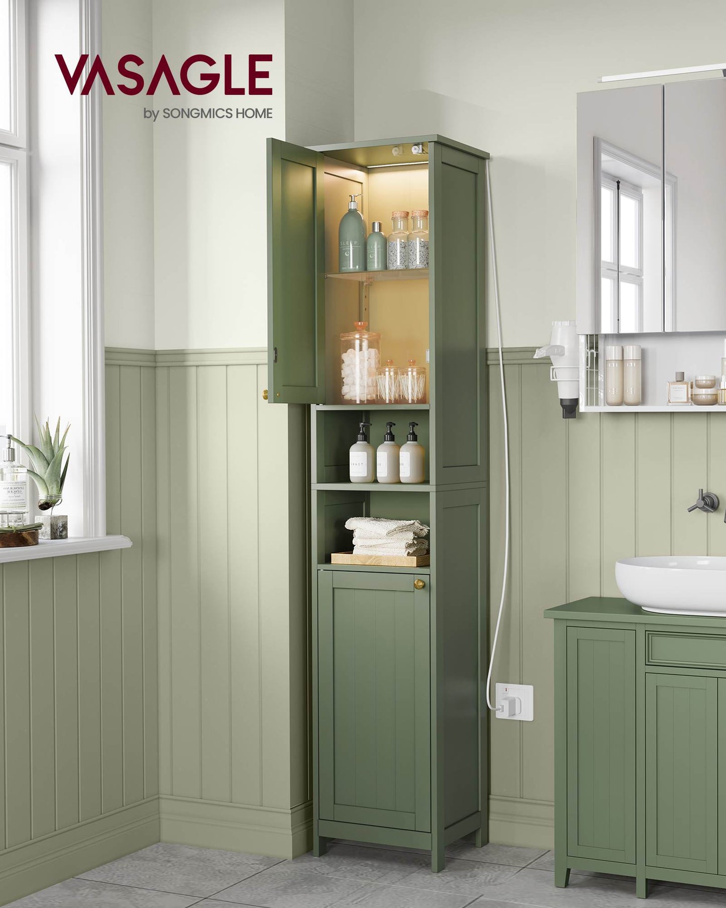 Tall Bathroom Cabinet with Lights - HWLEXTRA 