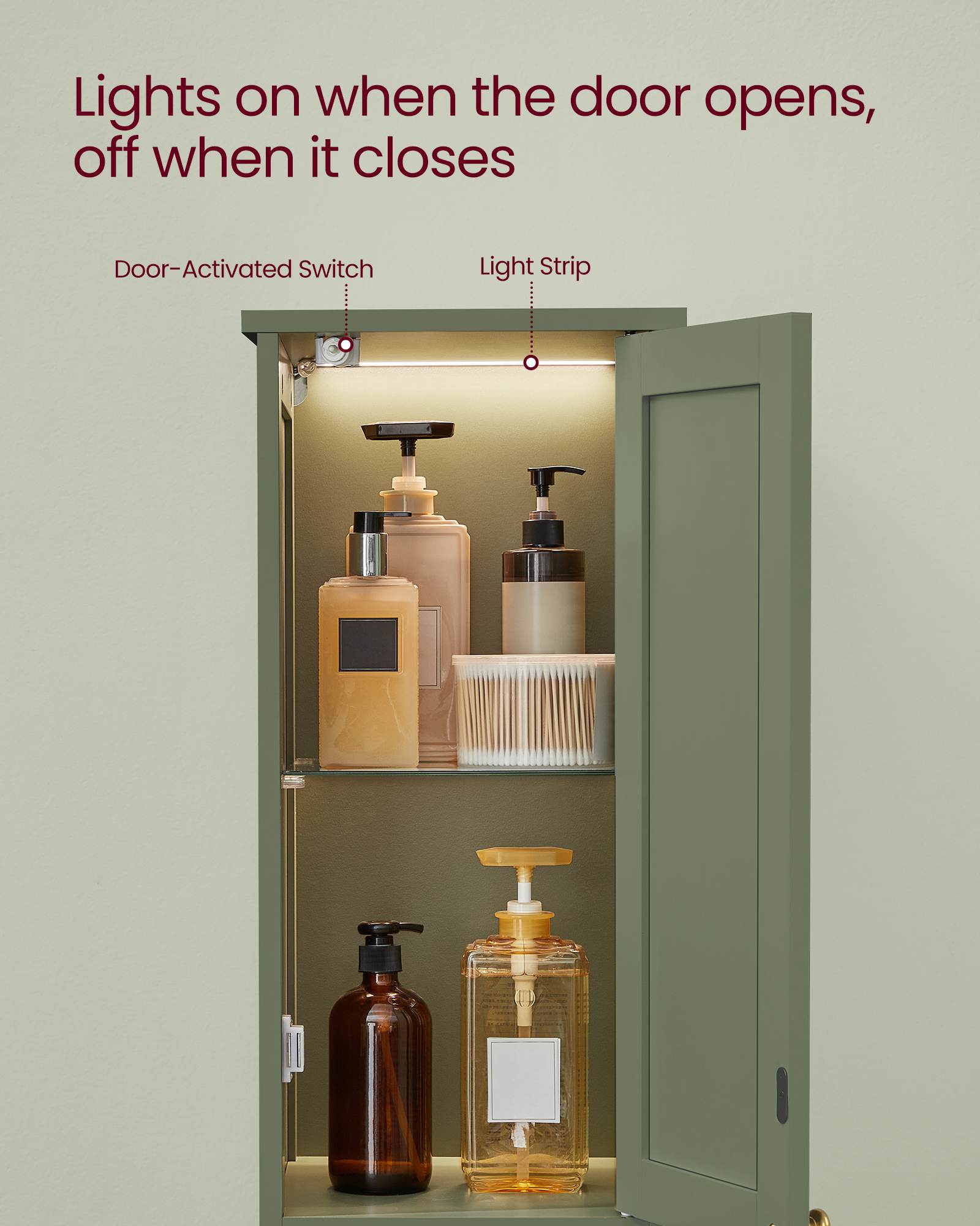 Tall Bathroom Cabinet with Lights - HWLEXTRA 