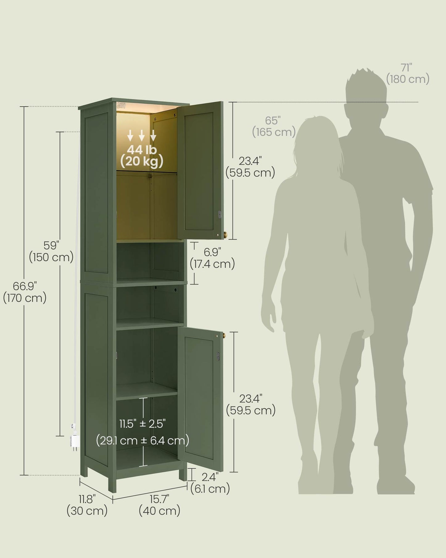 Tall Bathroom Cabinet with Lights - HWLEXTRA 