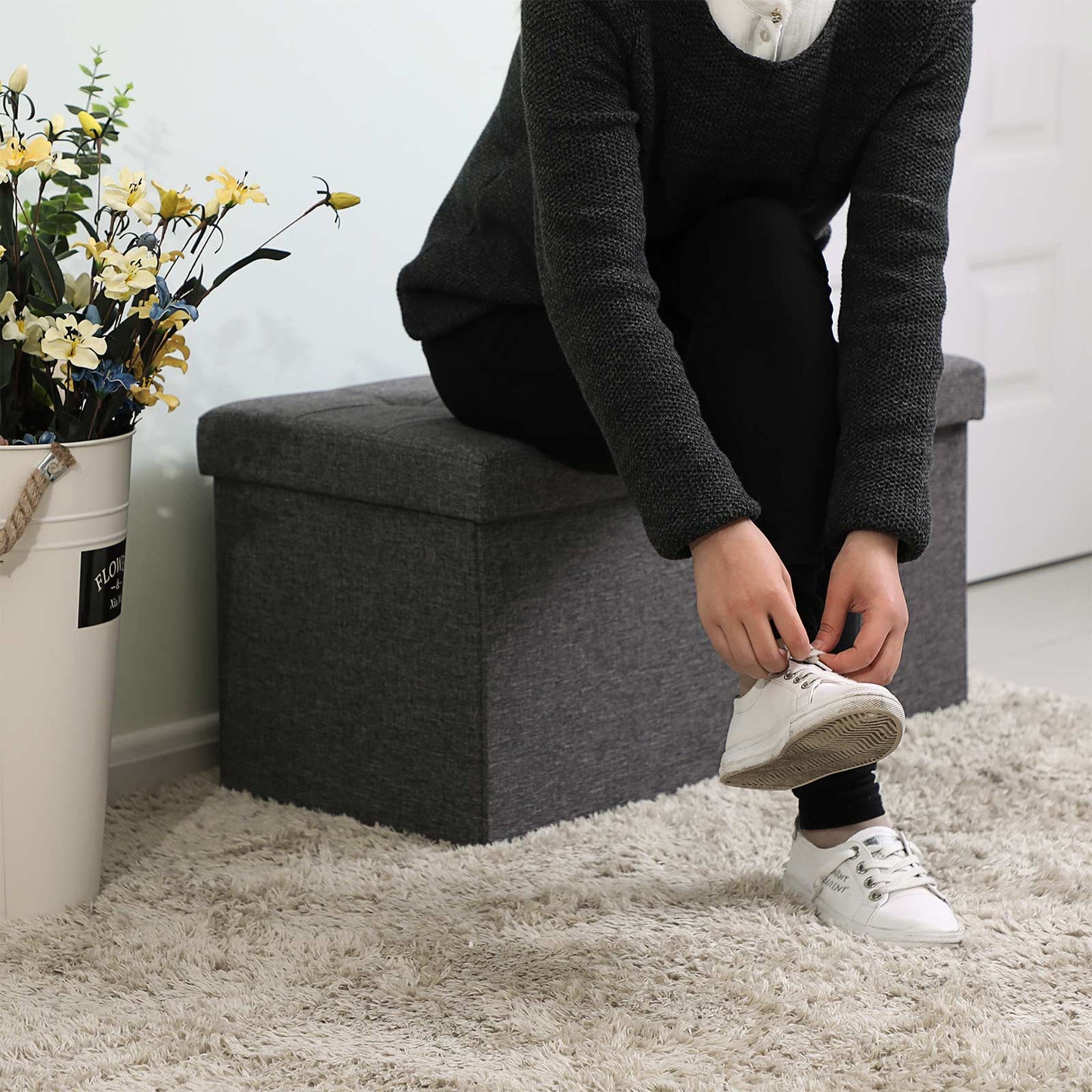 80L Linen Look Ottoman - image 3