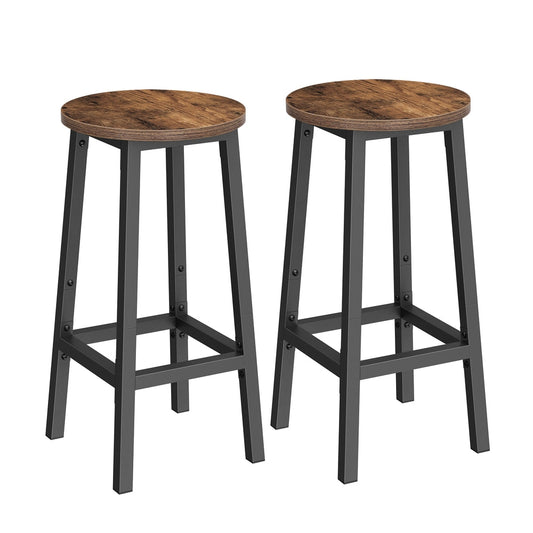 Rustic Brown and Black Bar Stools — Set of Two, 65 cm