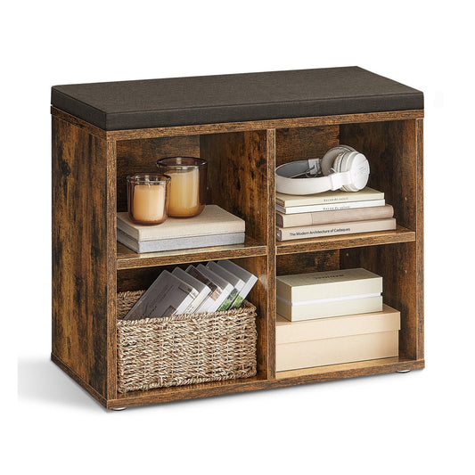 Rustic Brown Shoe Storage Bench with Four Compartments