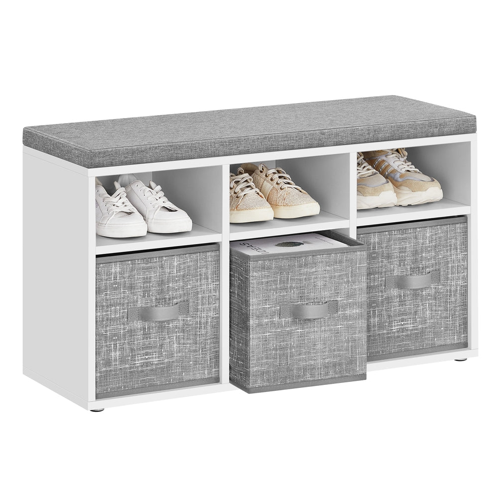 Cloud White Shoe Storage Bench with Three Baskets
