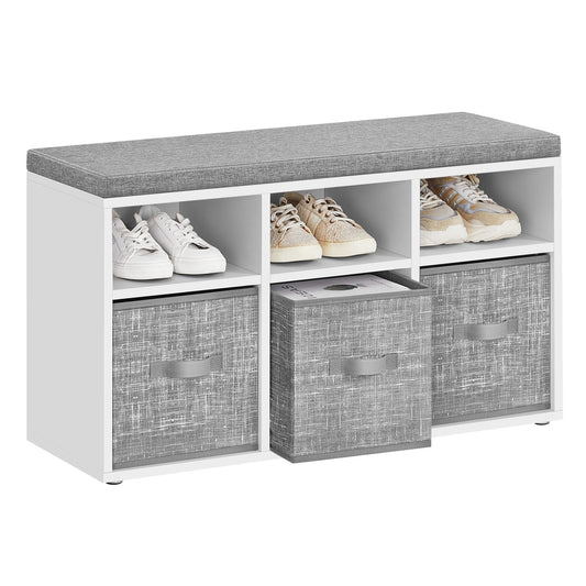 Cloud White Shoe Storage Bench with Three Baskets