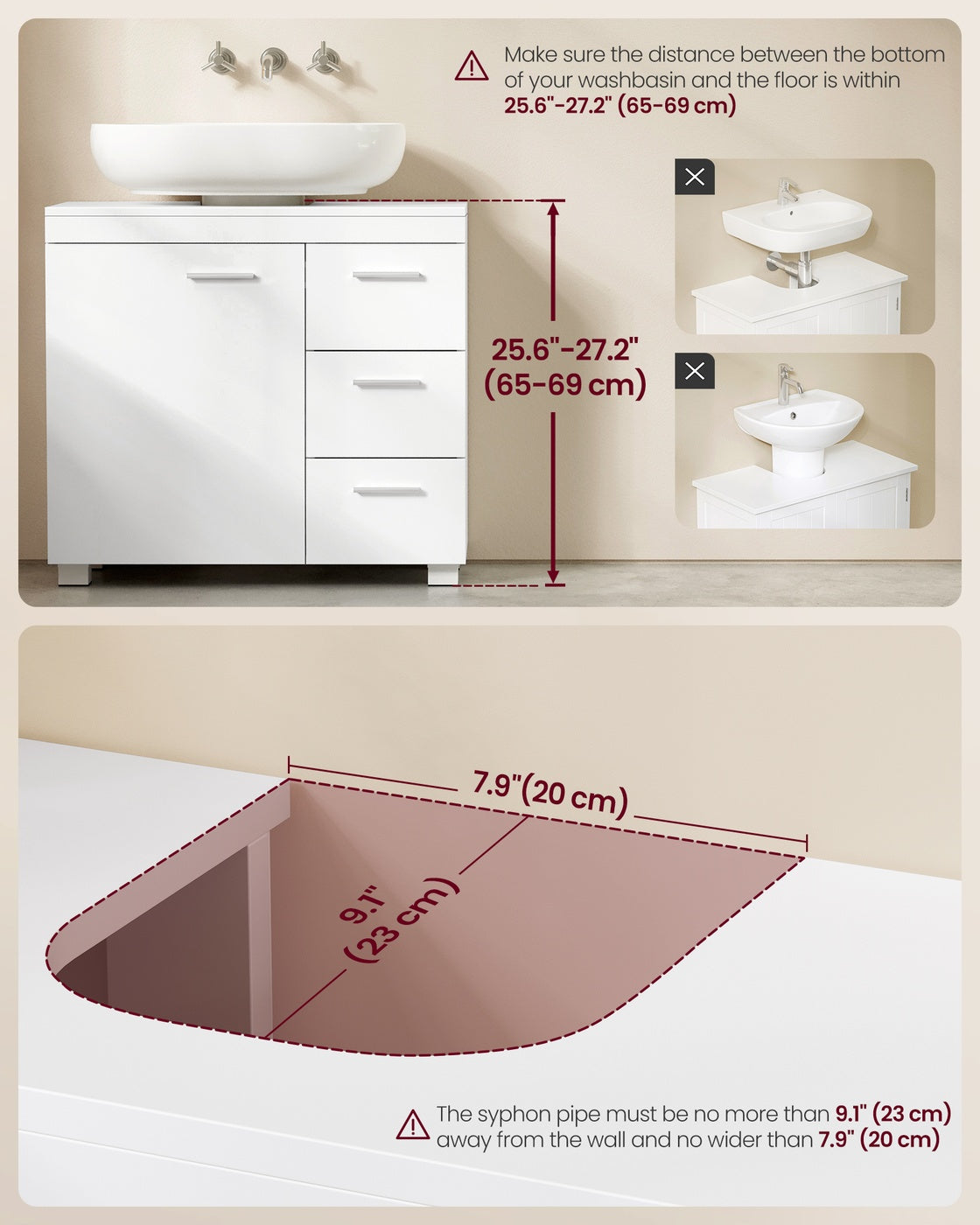 Under-Sink Bathroom Cabinet, 30 x 70 x 64 cm, Cloud White - image 4