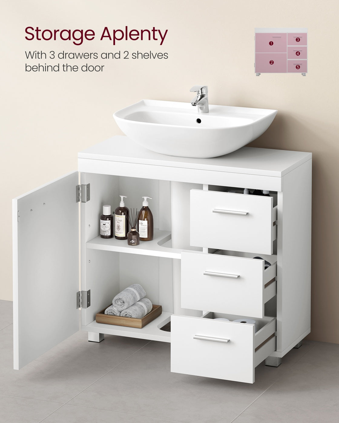 Under-Sink Bathroom Cabinet, 30 x 70 x 64 cm, Cloud White - image 6