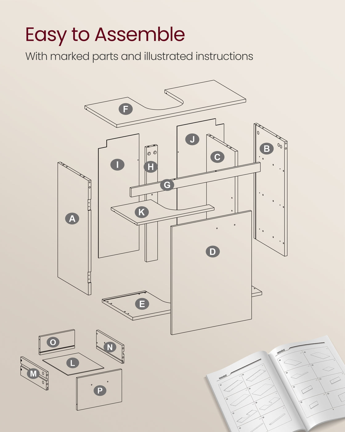 Under-Sink Bathroom Cabinet, 30 x 70 x 64 cm, Cloud White - image 10