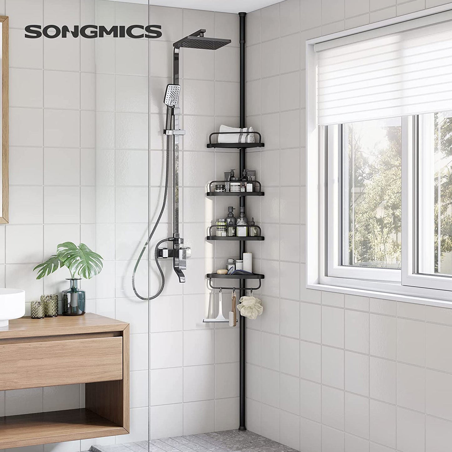 Black Adjustable Corner Bathroom Shelf - image 2